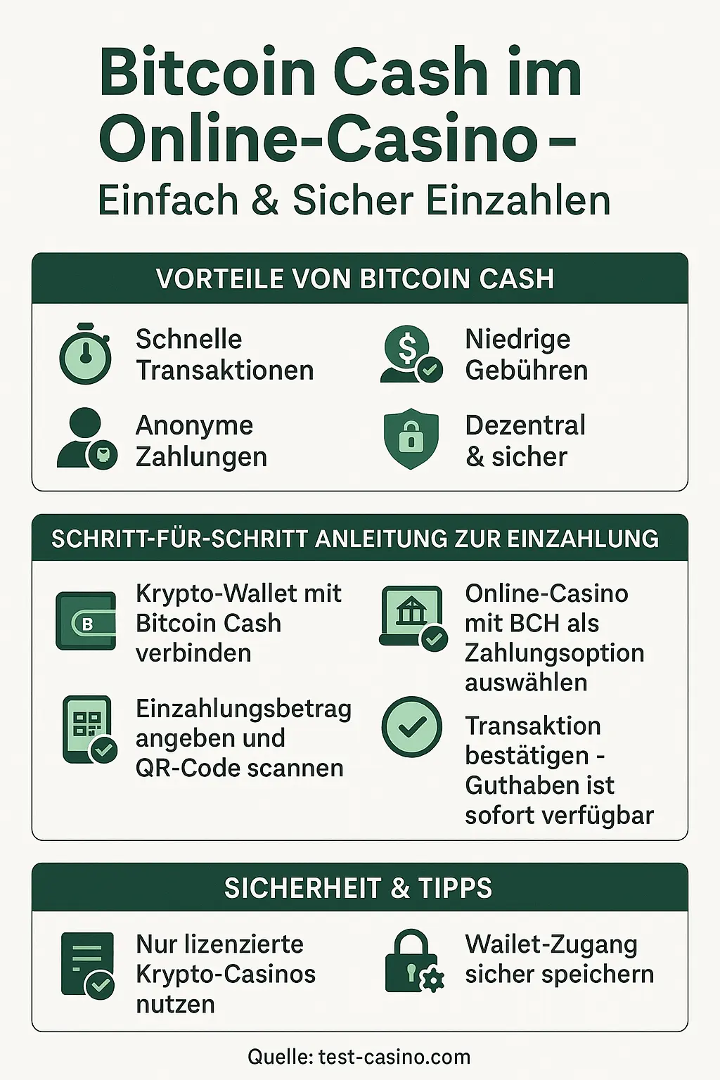Infografik zur Bitcoin Cash Einzahlung im Online-Casino