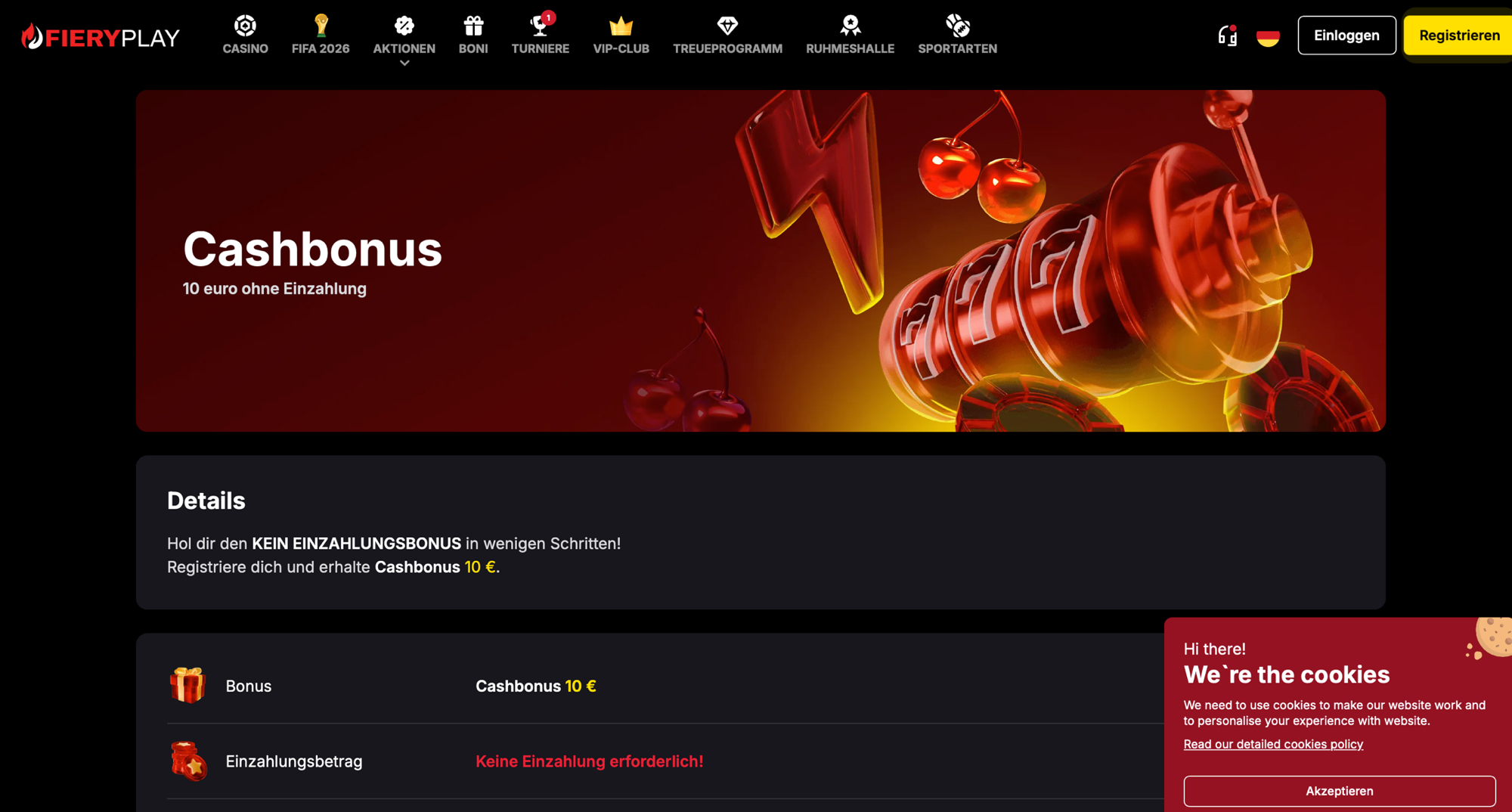 FieryPlay 10 Euro Cashbonus ohne Einzahlung