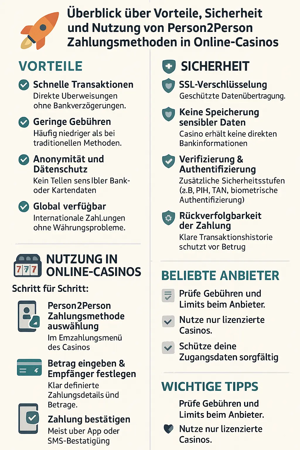 Infografik: person2person Zahlungsmethoden in Online-Casinos