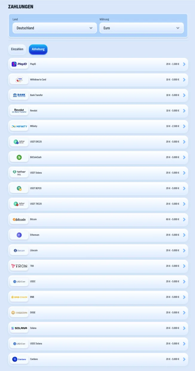 Rabona Auszahlung Deutschland – Abhebung mit Revolut, Banküberweisung, PlayID und Krypto und ohne N26